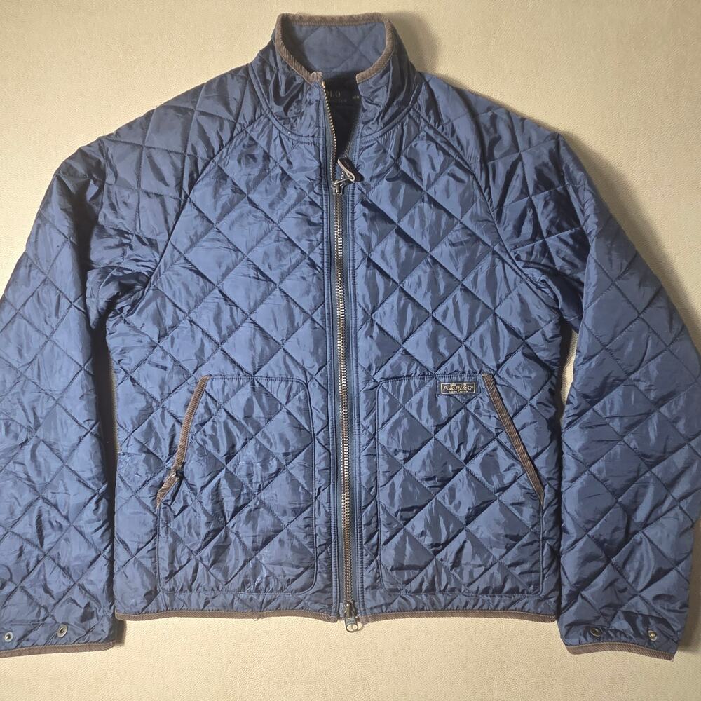 Polo Ralph Lauren Men M Navy Blue Diamond Quilted Jacket Corduroy Trim Full Zip